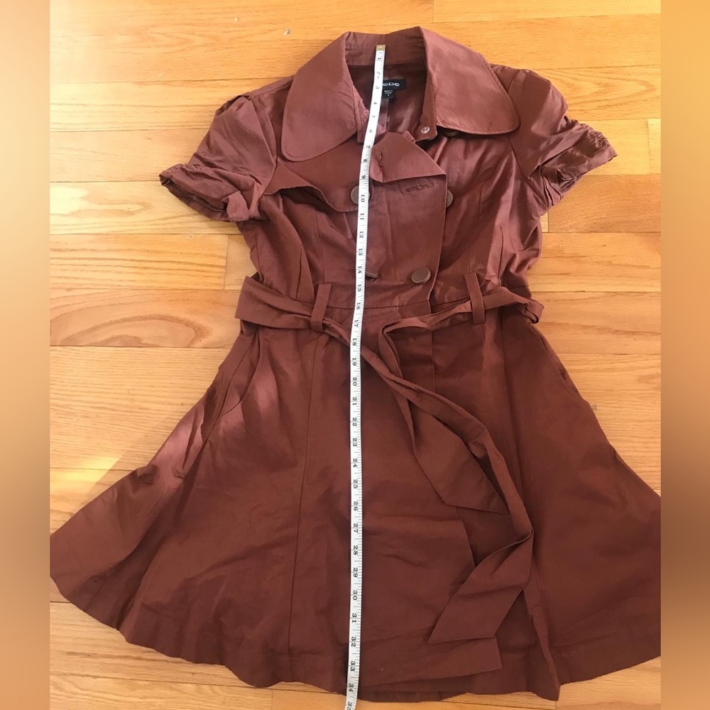 Bebe orange brown short sleeve trench coat dress with buttons and belt in sz S - Picture 8 of 14